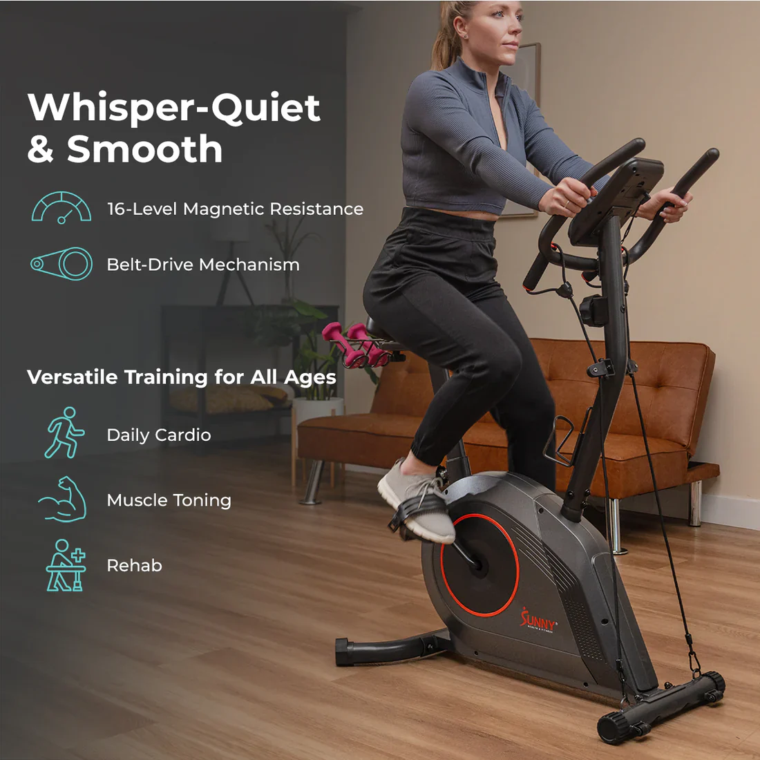 16-Level Magnetic Resistance Upright Bike with workout bands - Image 10