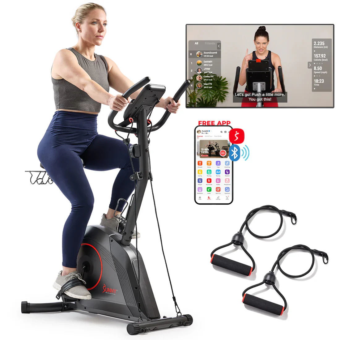 16-Level Magnetic Resistance Upright Bike with workout bands - Image 12