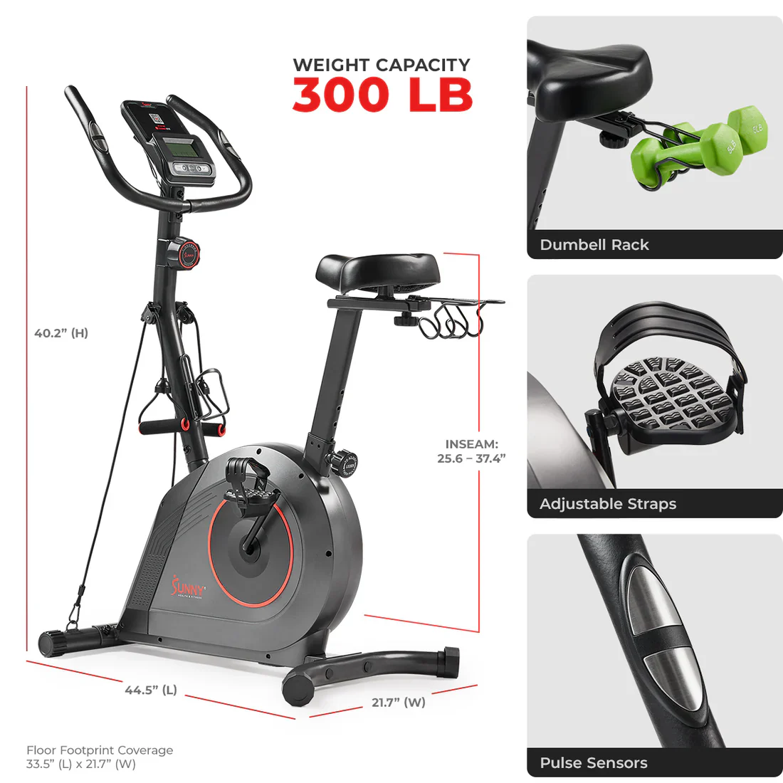 16-Level Magnetic Resistance Upright Bike with workout bands - Image 9