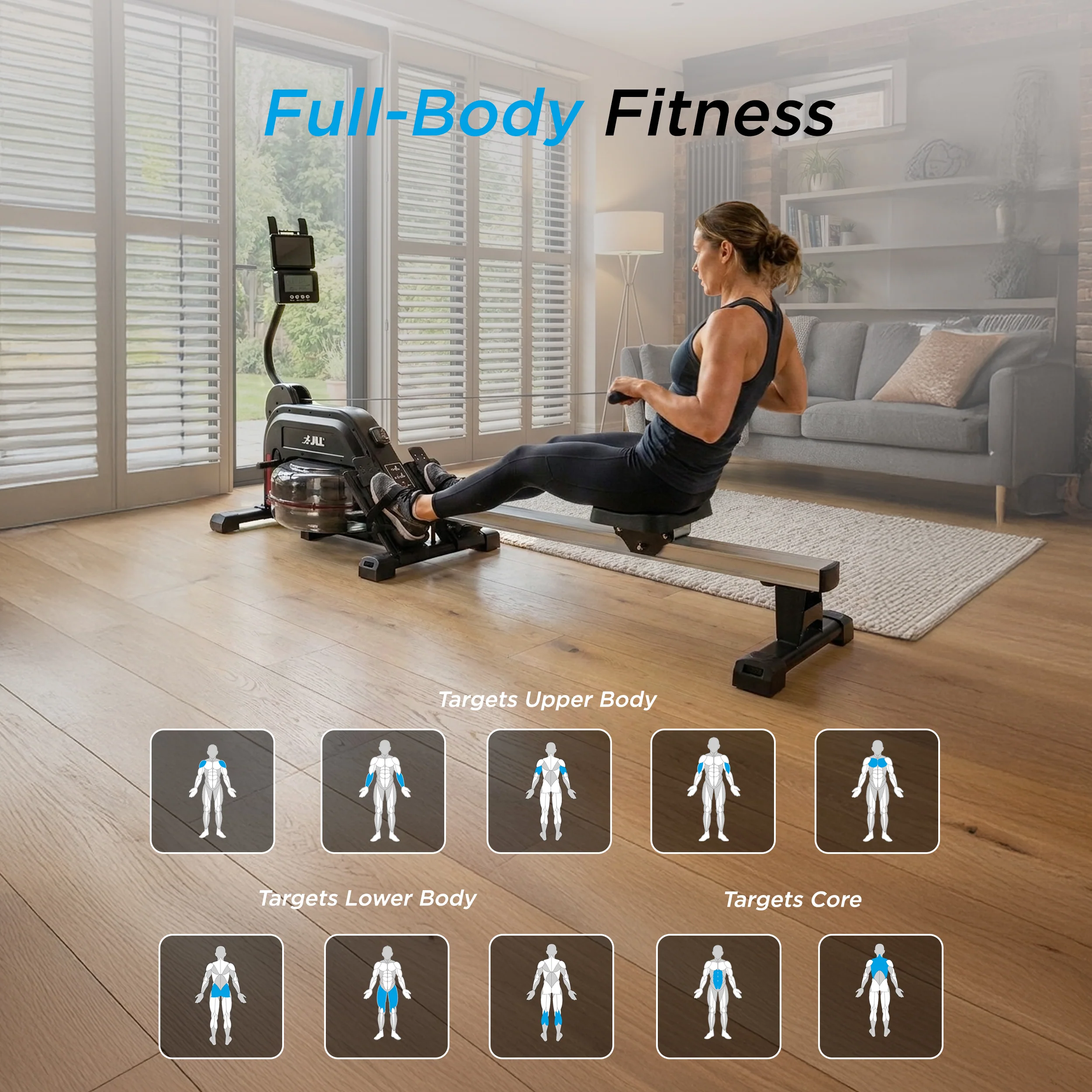 Aqua 1 Water and Elastic Dual Resistance Rowing Machine - Image 3