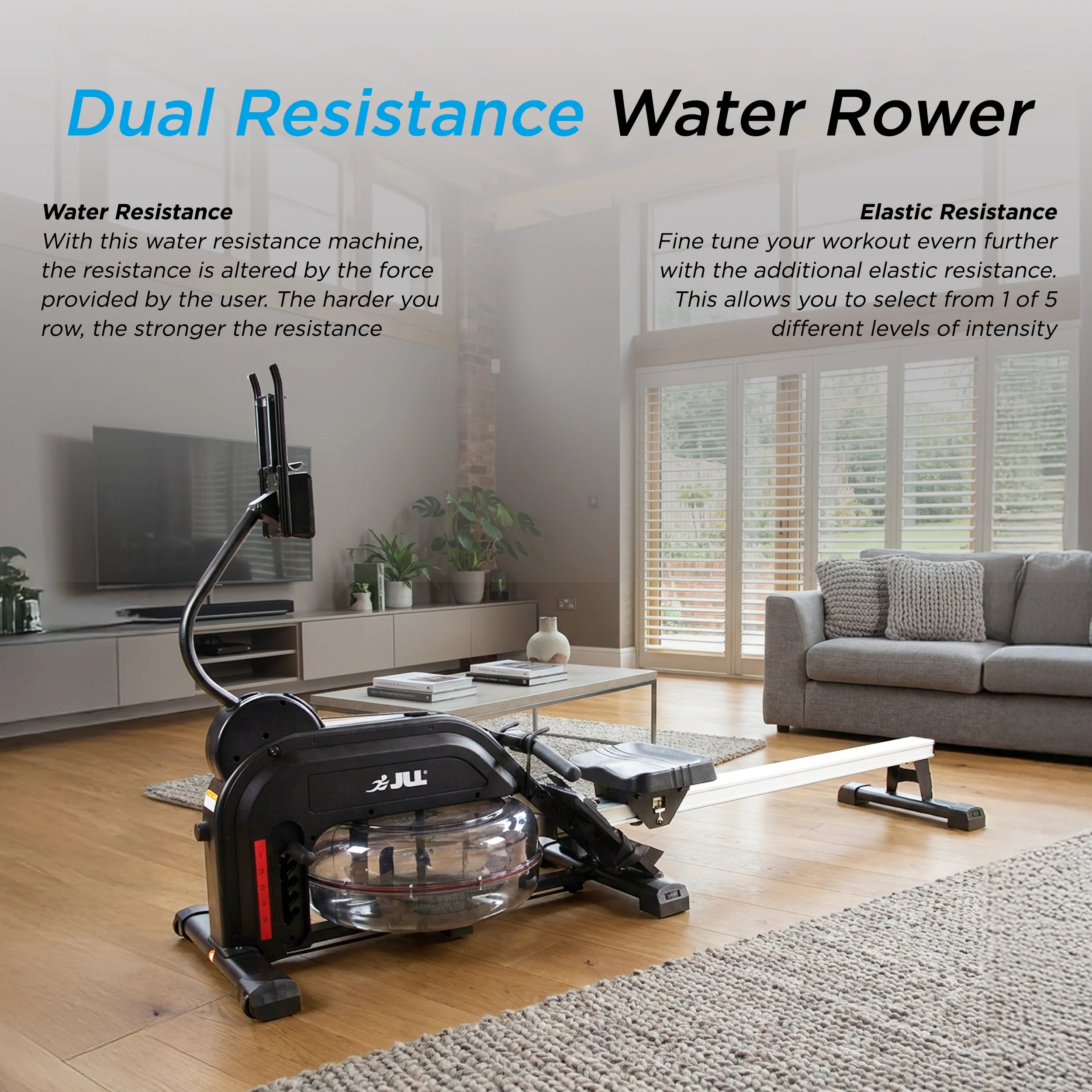 Aqua 1 Water and Elastic Dual Resistance Rowing Machine - Image 4