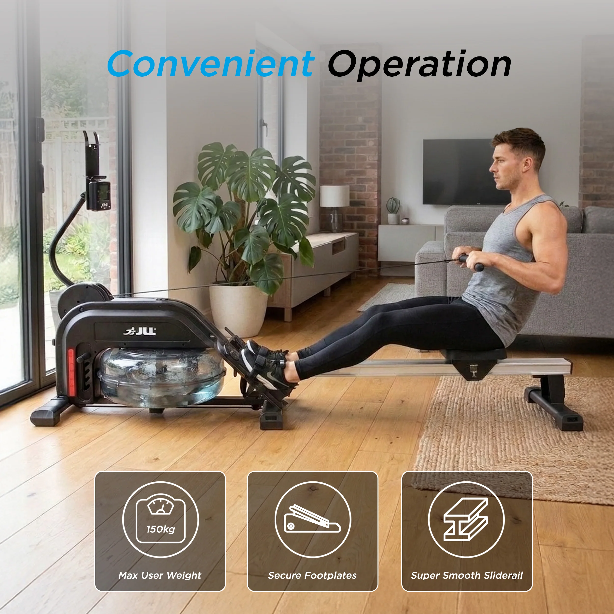 Aqua 1 Water and Elastic Dual Resistance Rowing Machine - Image 9