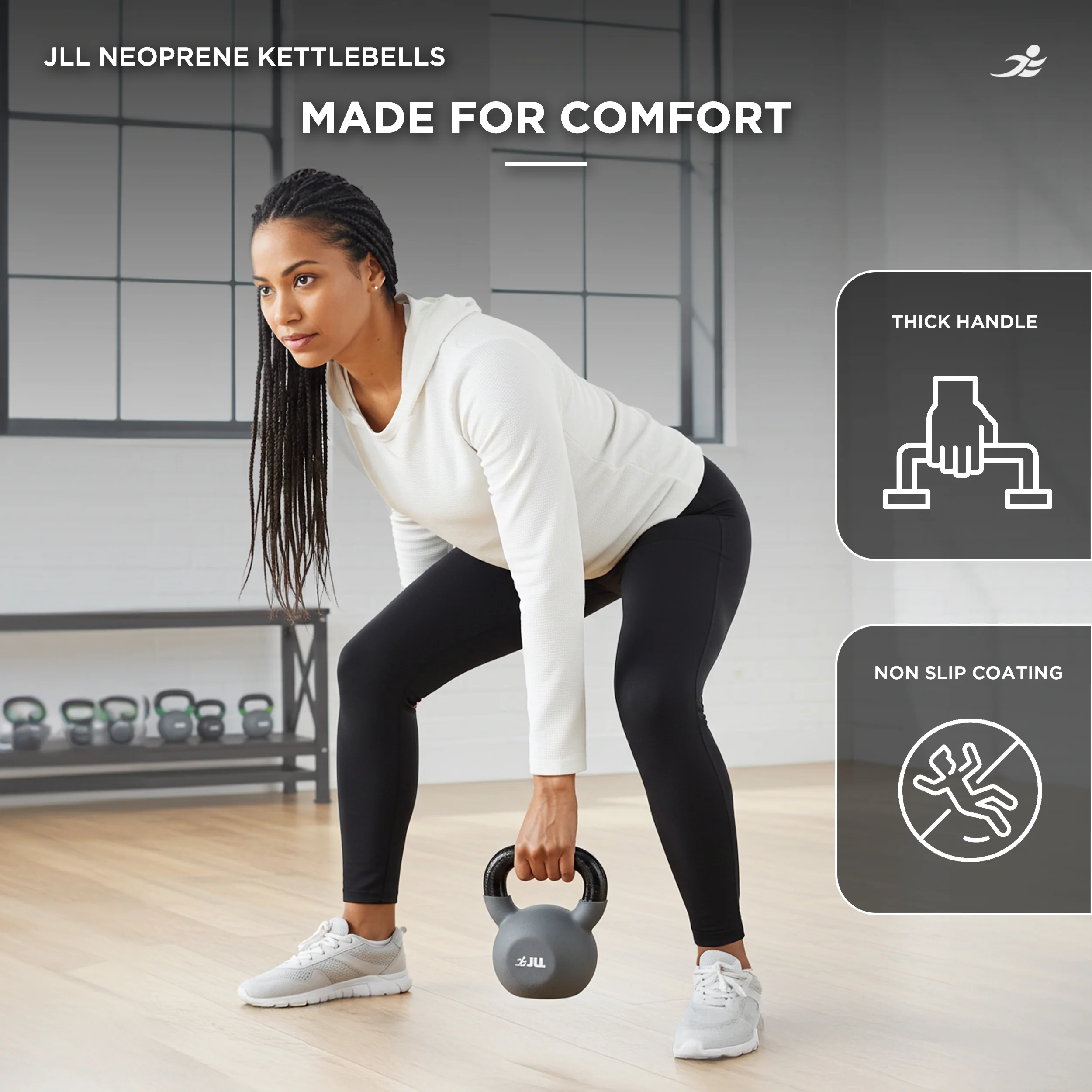 Neoprene Covered Cast Iron Kettlebells 4kg, 8kg + 12kg - Image 5