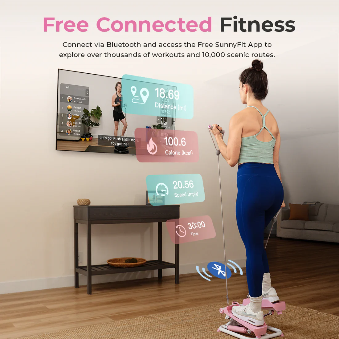 Smart Pink Mini Stepper With Resistance Bands - Image 4