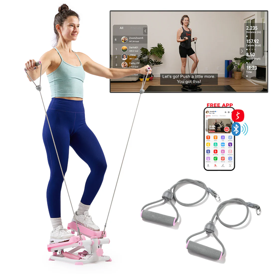 Smart Pink Mini Stepper With Resistance Bands - Image 9